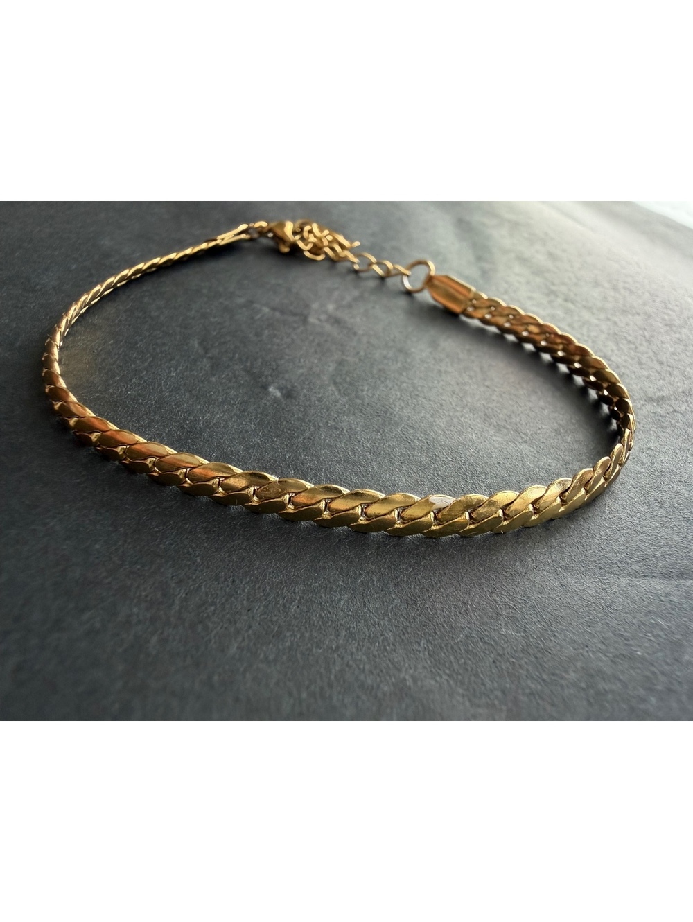 Polished 18K Gold Plated Cuban Curb Link Chain  Bracelet